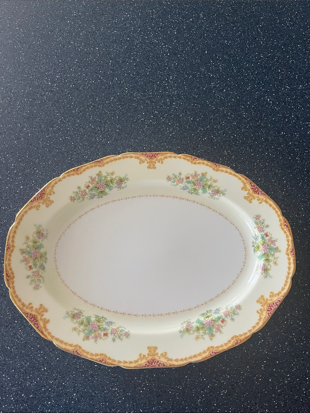 Noritake Vtg Floral Gold-Trim Oval Serving Platter. White with floral & Gold